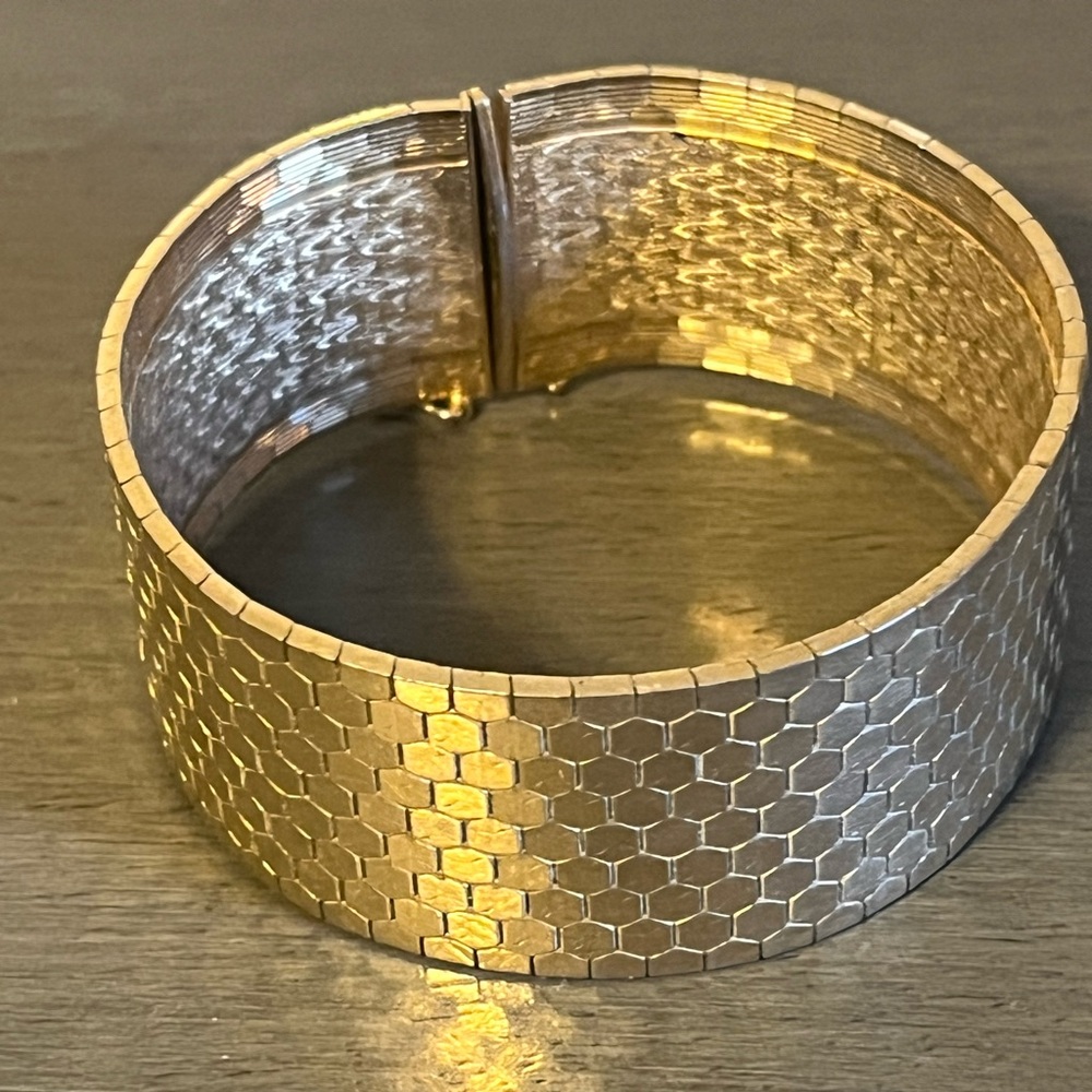 GOLD HONEYCOMB 18kgp MESH BRACELET REVERSIBLE VINTAGE SIZE 7 1/2”